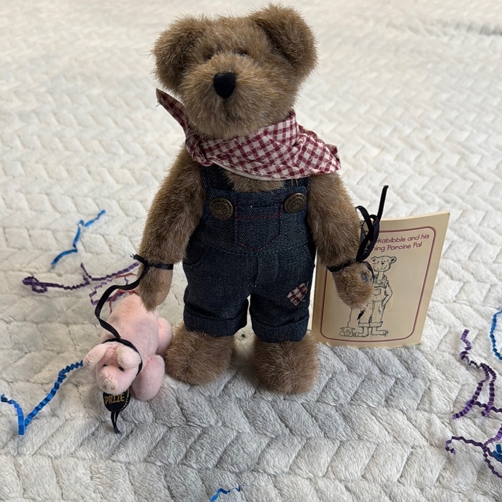 The Boyds Collection Plush Bear with Denim Overalls and Red Scarf